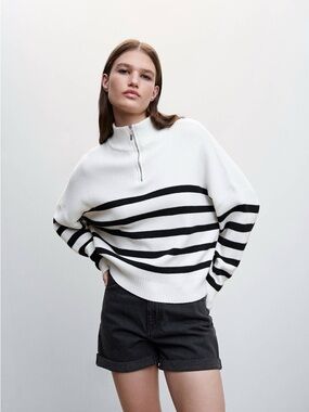 NWT Mango STRIPED SWEATER WITH ZIP